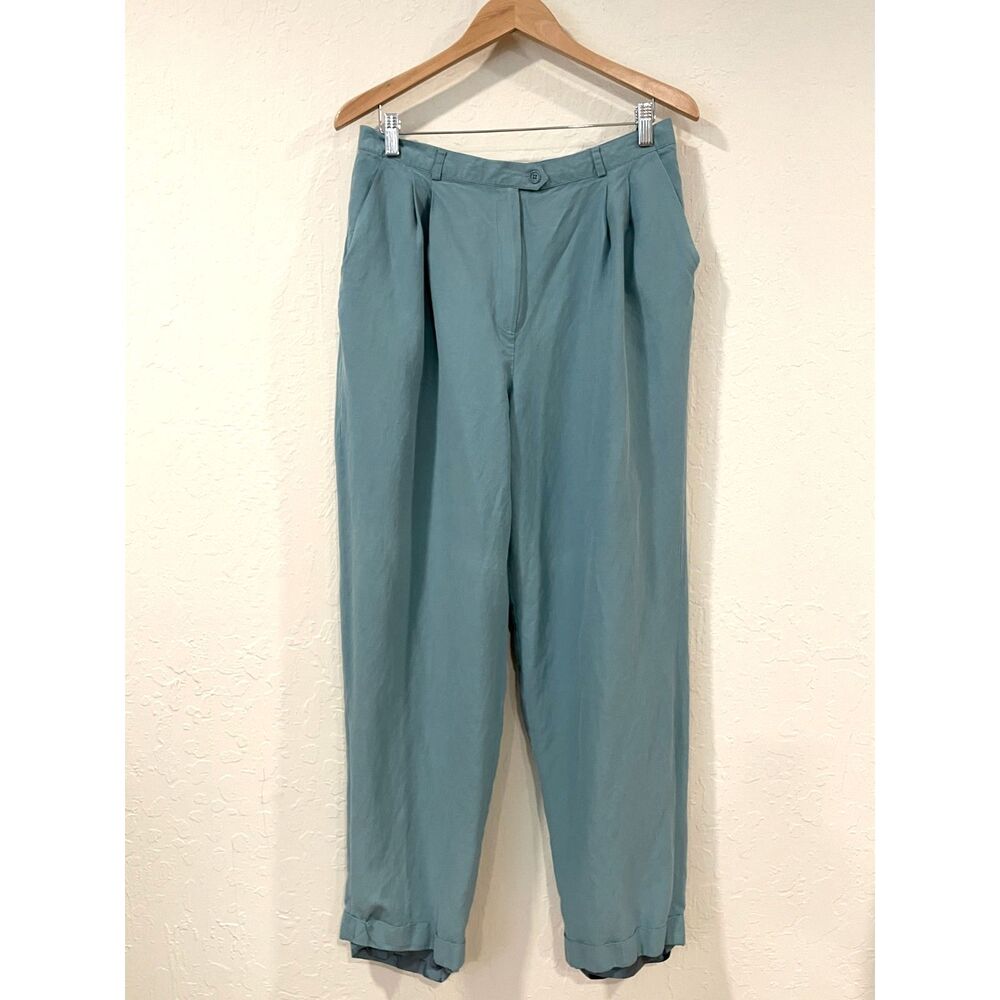 ~ Lauren Ralph Lauren sz 16 Linen/Silk Trouser Pant LRL Muted Aqua Green Coastal